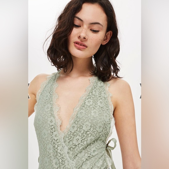 Topshop pistachio green lace body suit - Picture 2 of 9